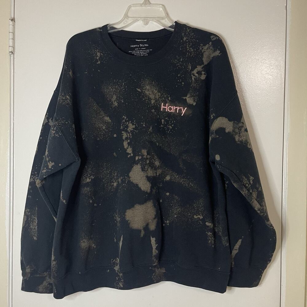 Harry Styles Debut Album Crewneck Sweatshirt Black Bleach dye XL